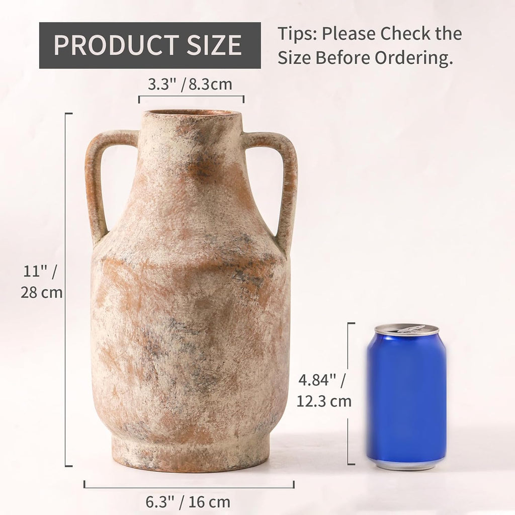Ceramic Flower Vase with Handles, 11"