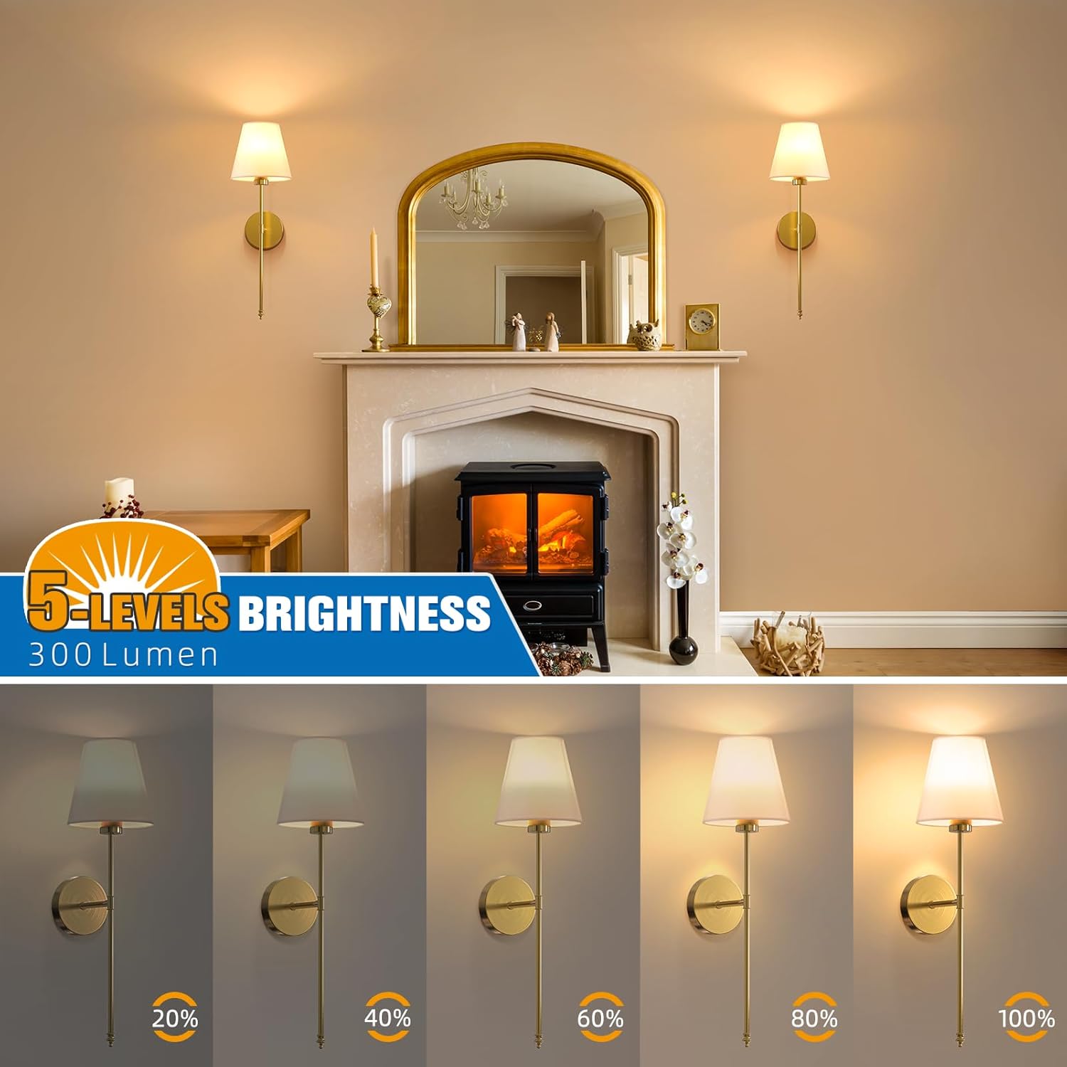 Battery Operated Gold Wall Sconce Set