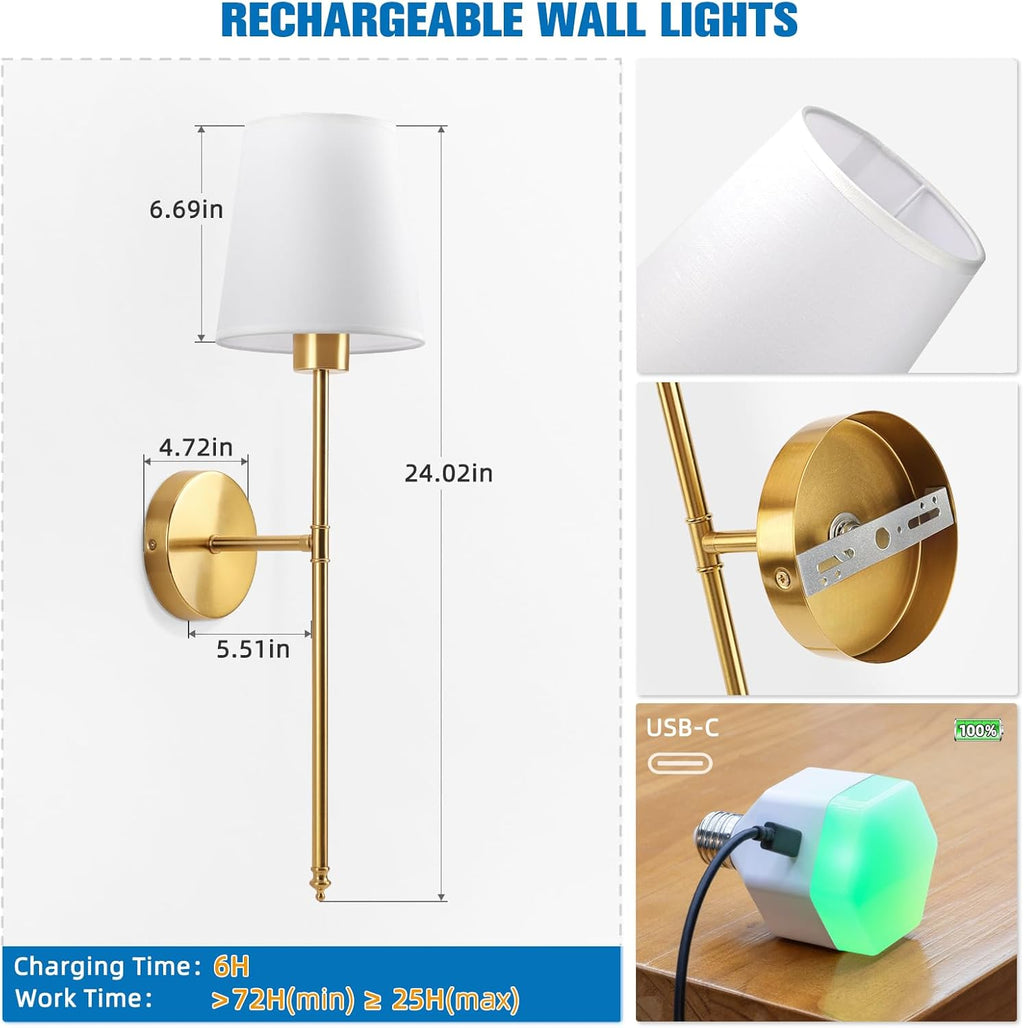Battery Operated Gold Wall Sconce Set