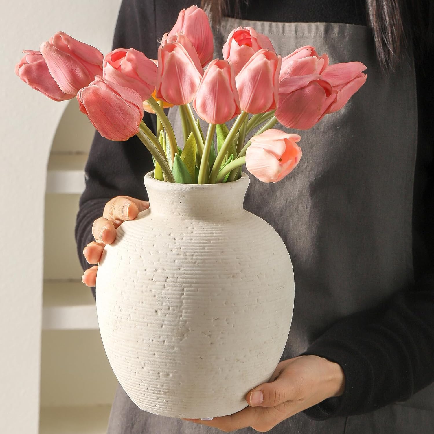 Rustic Ceramic Flower Vase, 7.4"